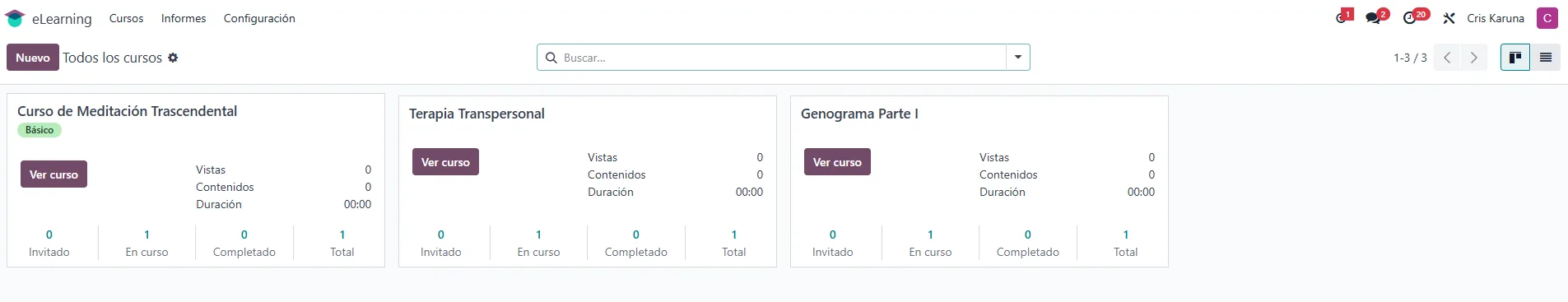 Módulo e-learning con cursos formativos
